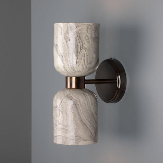Sakura Marbled Ceramic and Brass Double Wall Light
