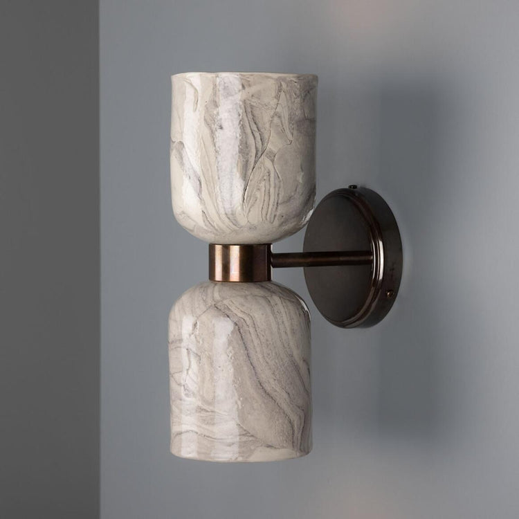 Sakura Marbled Ceramic and Brass Double Wall Light