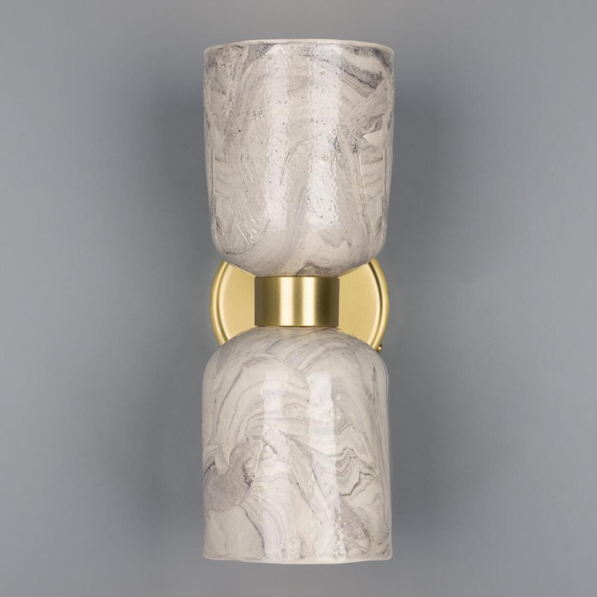 Sakura Marbled Ceramic and Brass Double Wall Light