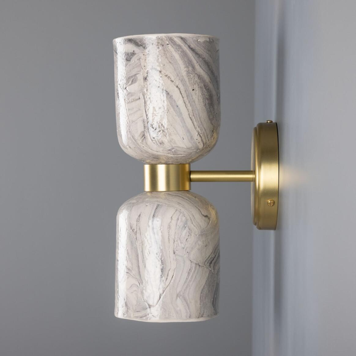 Sakura Marbled Ceramic and Brass Double Wall Light