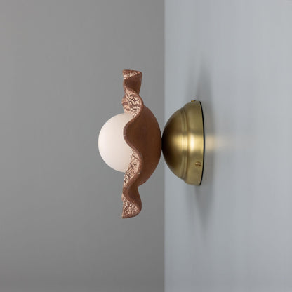Rivale Wall Light with Wavy Ceramic Shade, Red Iron