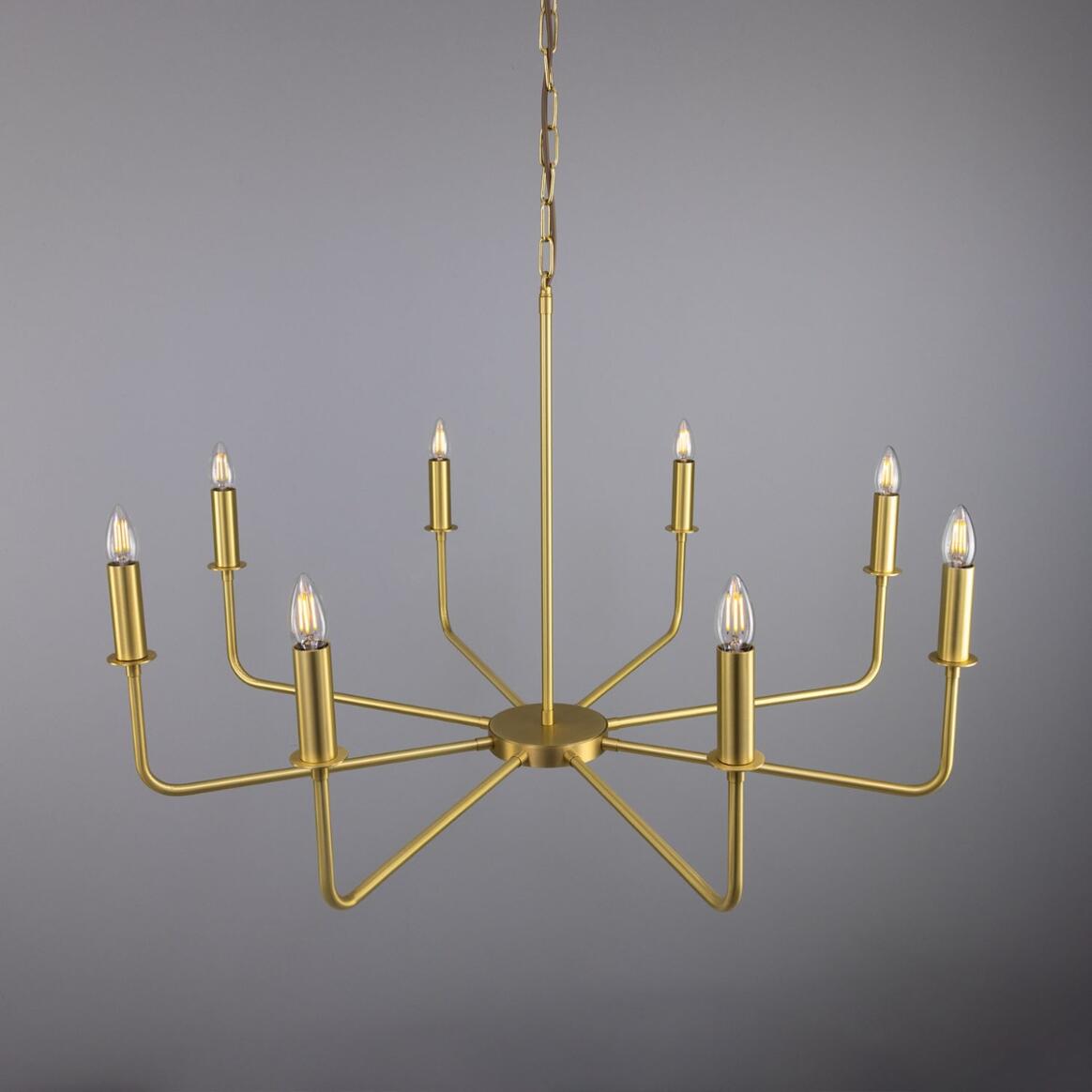 Irvine Modern Brass Chandelier, Eight-Light
