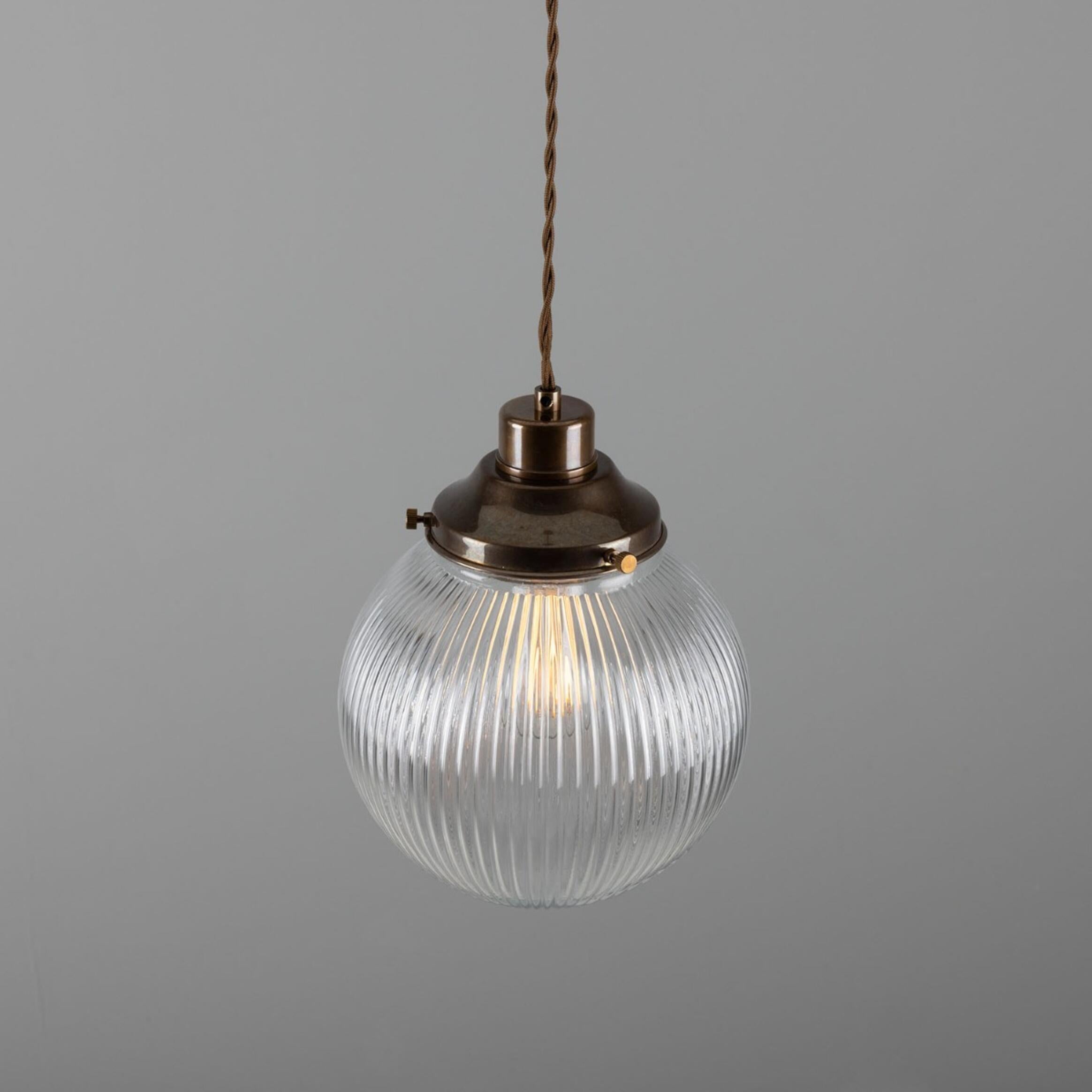 Stanley Small Holophane Glass Globe Pendant Light 20cm