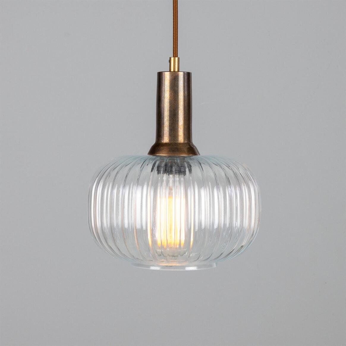 Nehir Reeded Glass and Brass Pendant 20cm