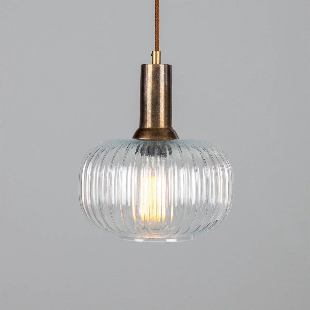 Nehir Reeded Glass and Brass Pendant 20cm