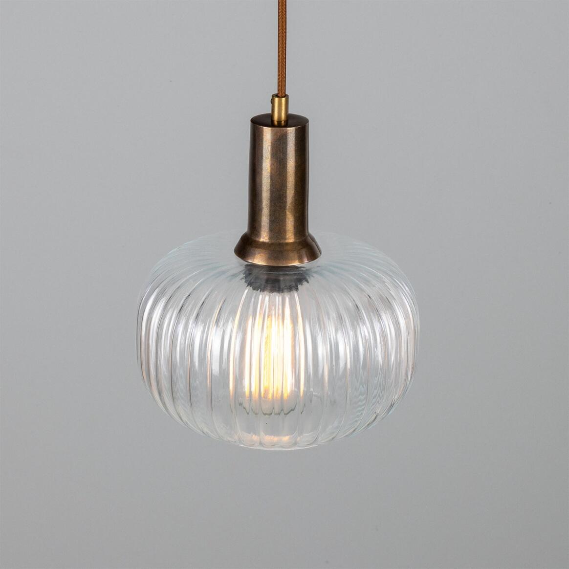 Nehir Reeded Glass and Brass Pendant 20cm