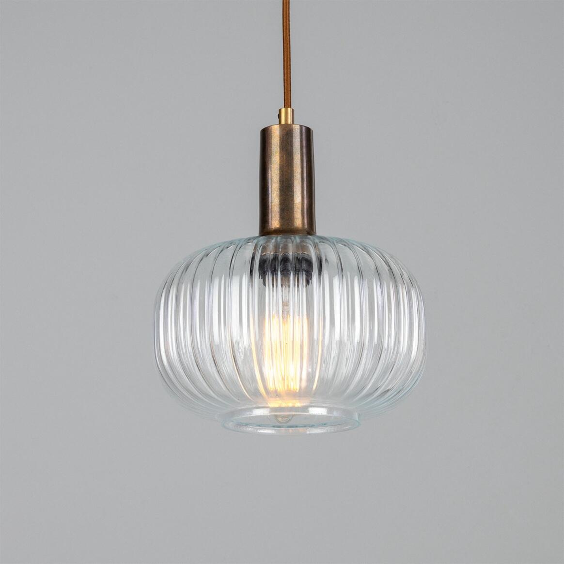 Nehir Reeded Glass and Brass Pendant 20cm