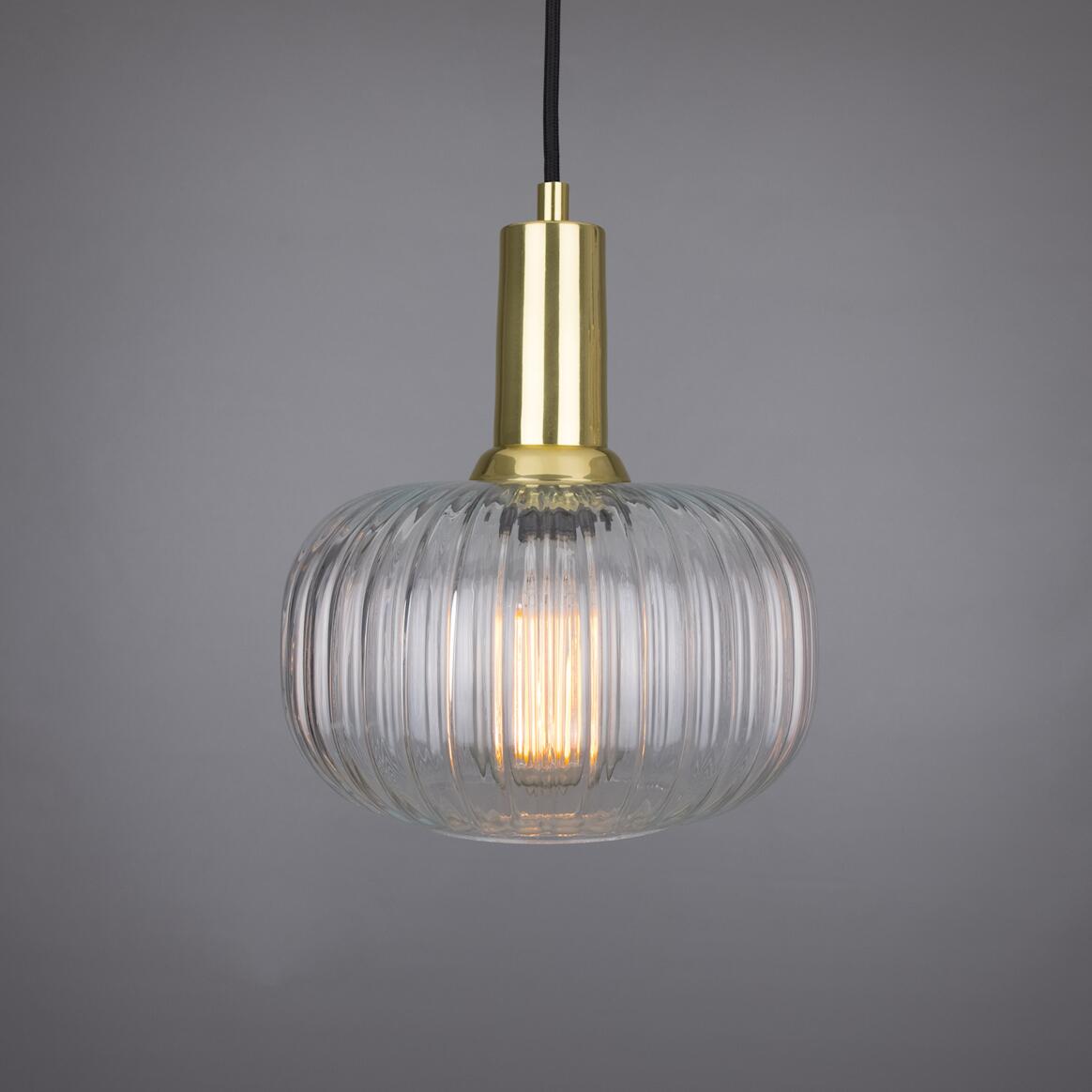 Nehir Reeded Glass and Brass Pendant 20cm