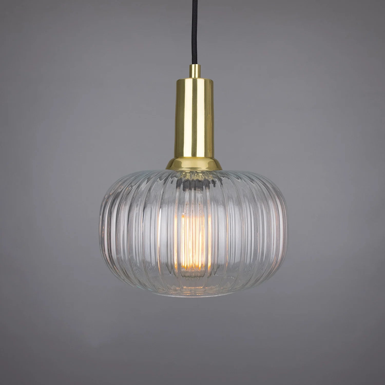 Nehir Reeded Glass and Brass Pendant 20cm