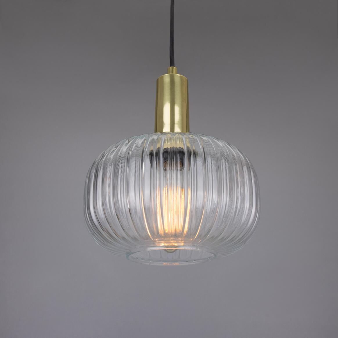 Nehir Reeded Glass and Brass Pendant 20cm