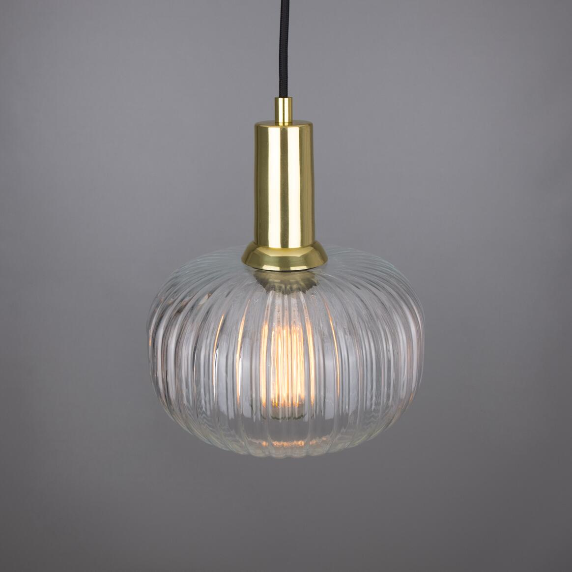 Nehir Reeded Glass and Brass Pendant 20cm