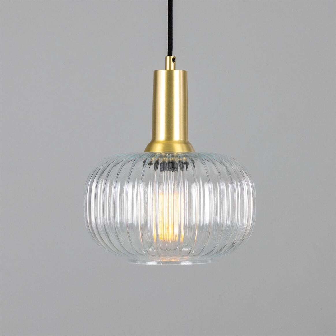 Nehir Reeded Glass and Brass Pendant 20cm