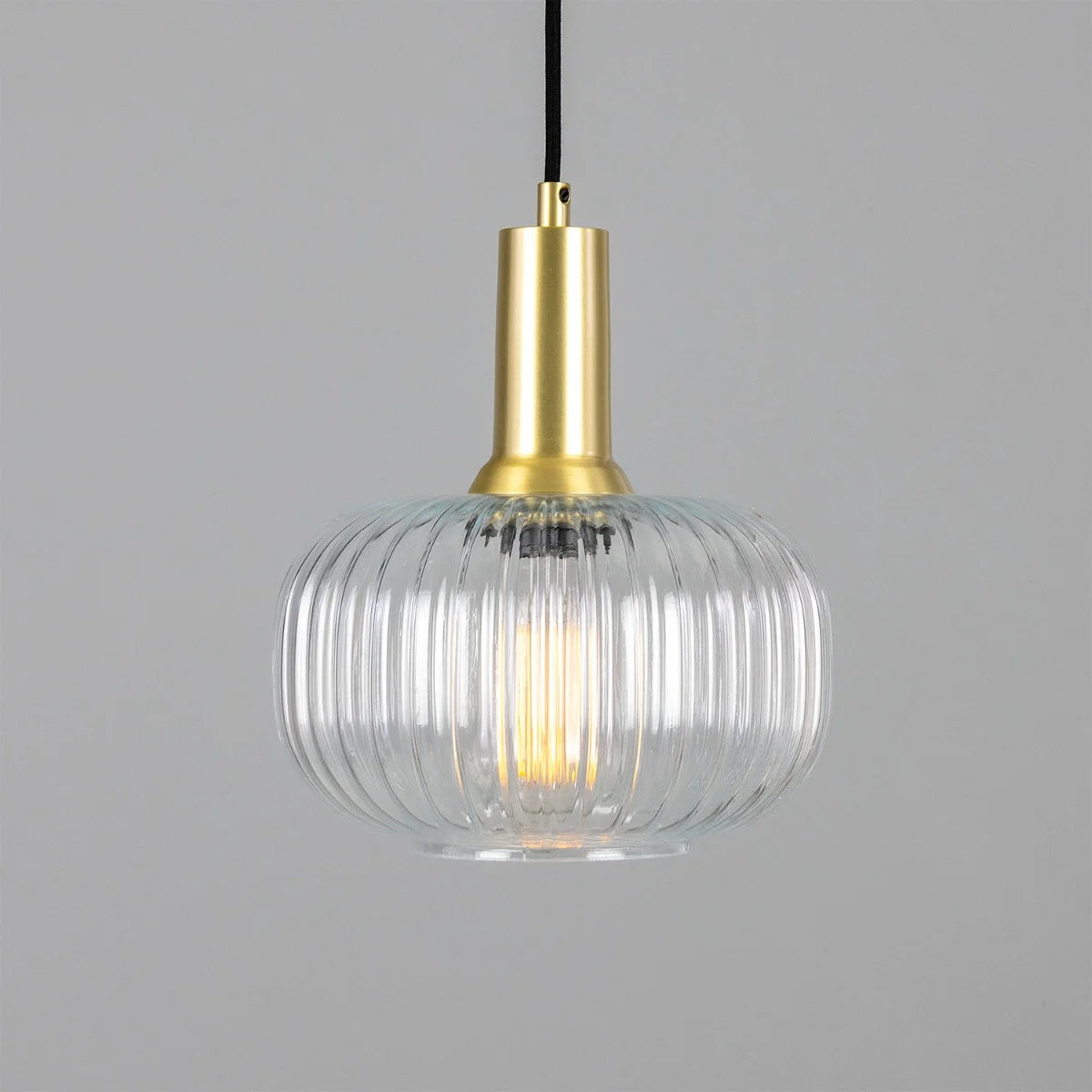Nehir Reeded Glass and Brass Pendant 20cm