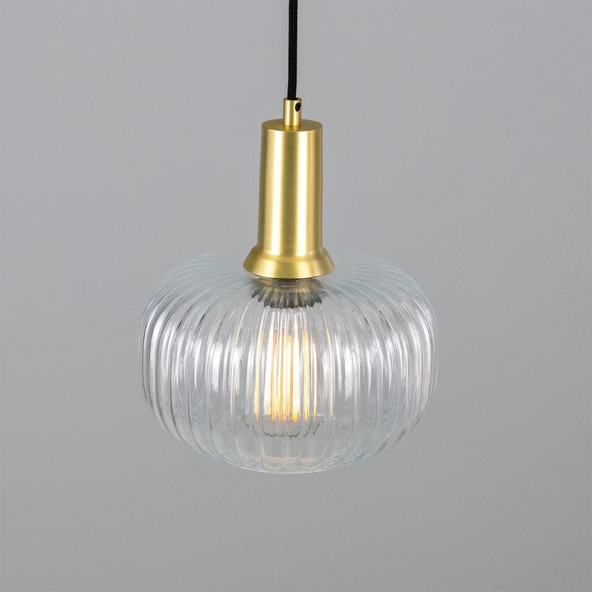 Nehir Reeded Glass and Brass Pendant 20cm