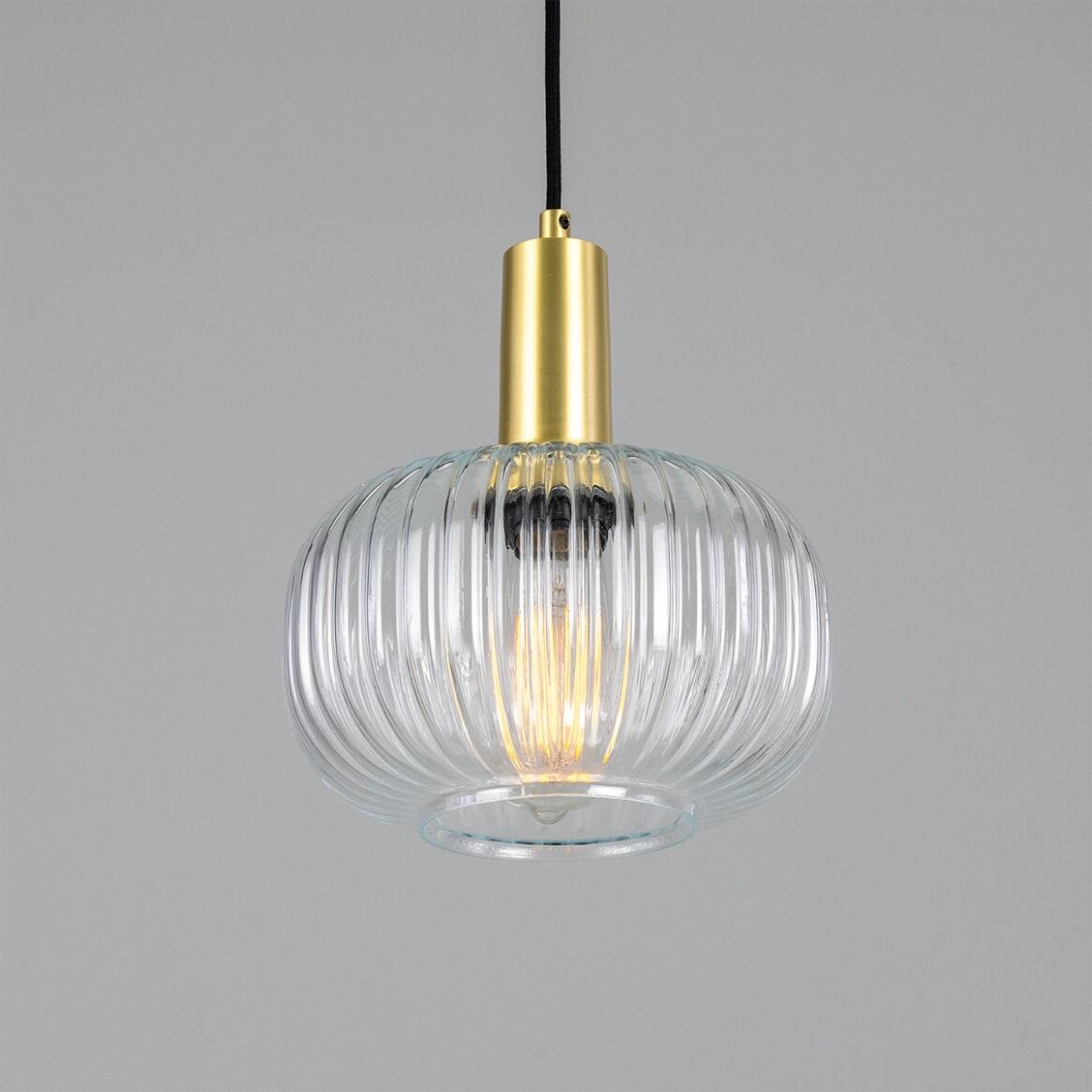Nehir Reeded Glass and Brass Pendant 20cm