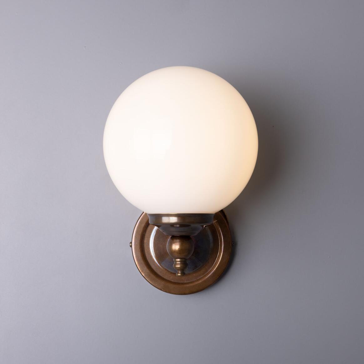 Cloghan Traditional Brass and Opal Glass Globe Wall Light 14cm
