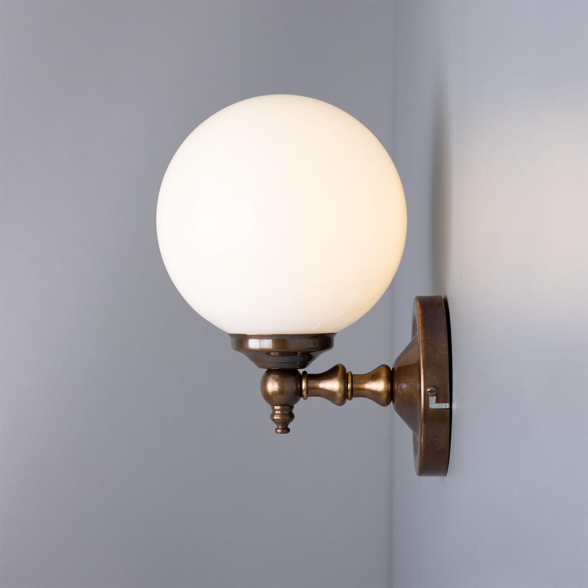 Cloghan Traditional Brass and Opal Glass Globe Wall Light 14cm