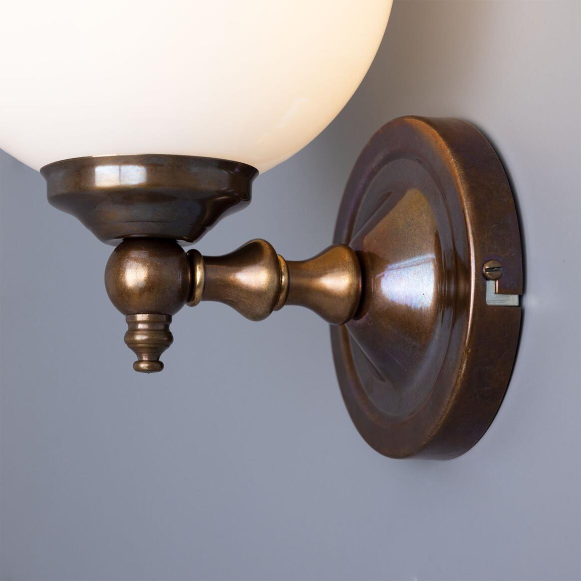 Cloghan Traditional Brass and Opal Glass Globe Wall Light 14cm