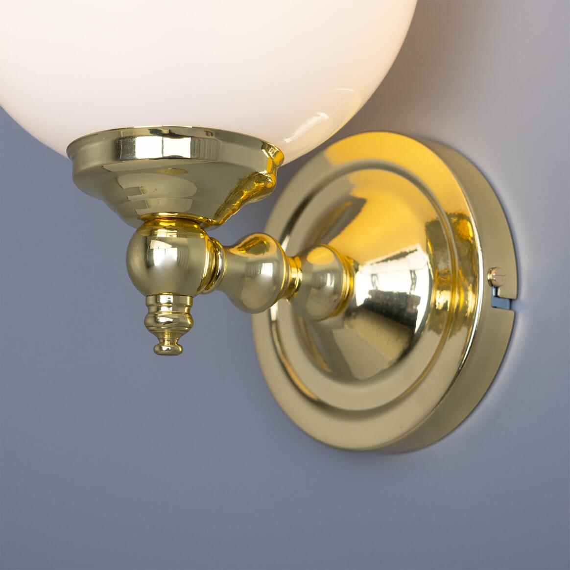 Cloghan Traditional Brass and Opal Glass Globe Wall Light 14cm