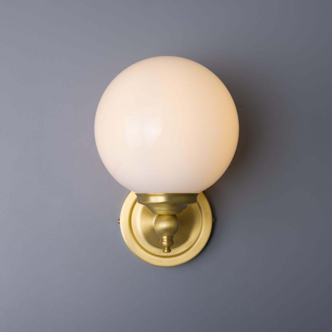 Cloghan Traditional Brass and Opal Glass Globe Wall Light 14cm
