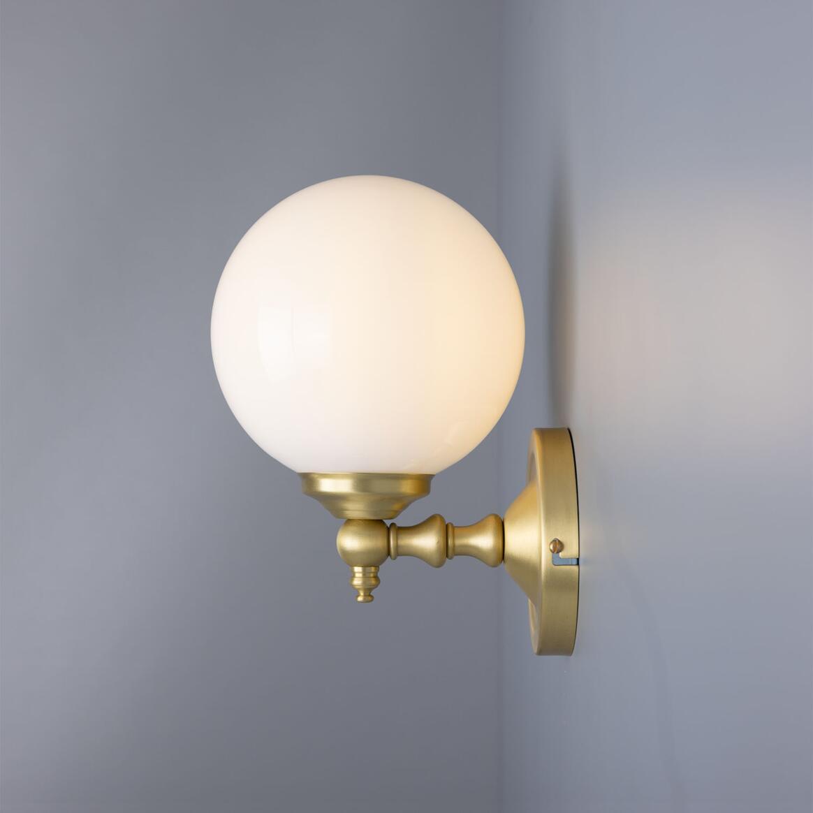 Cloghan Traditional Brass and Opal Glass Globe Wall Light 14cm
