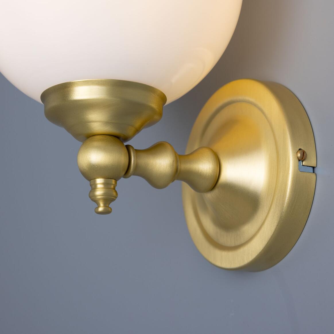 Cloghan Traditional Brass and Opal Glass Globe Wall Light 14cm