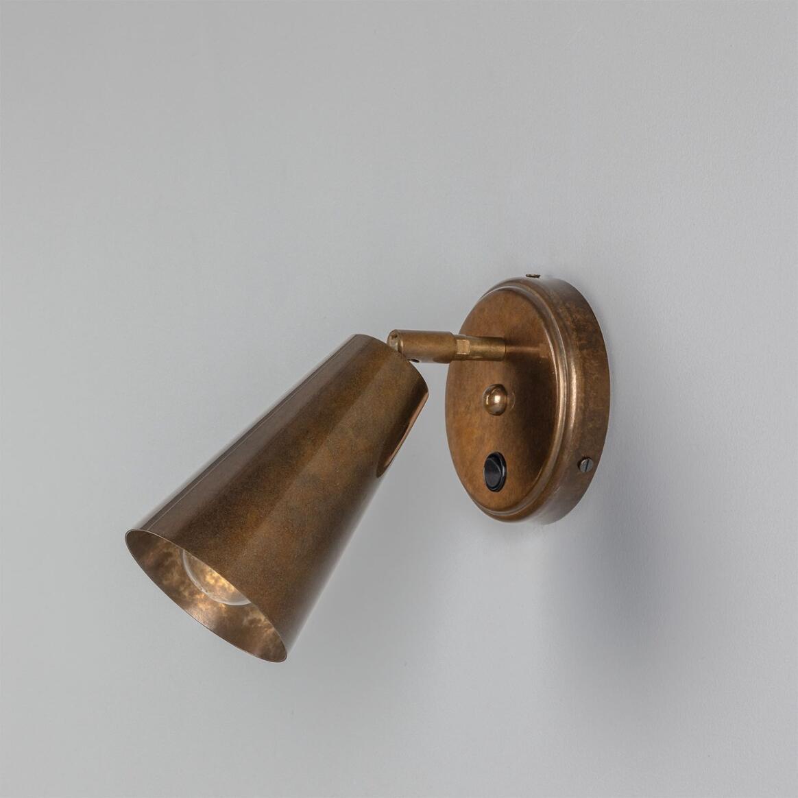 Cashel Adjustable Brass Cone Wall Light 12cm