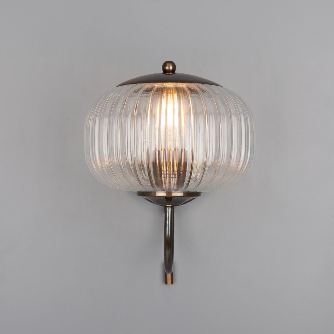 Nehir Reeded Glass Wall Light with Pull Switch 20cm
