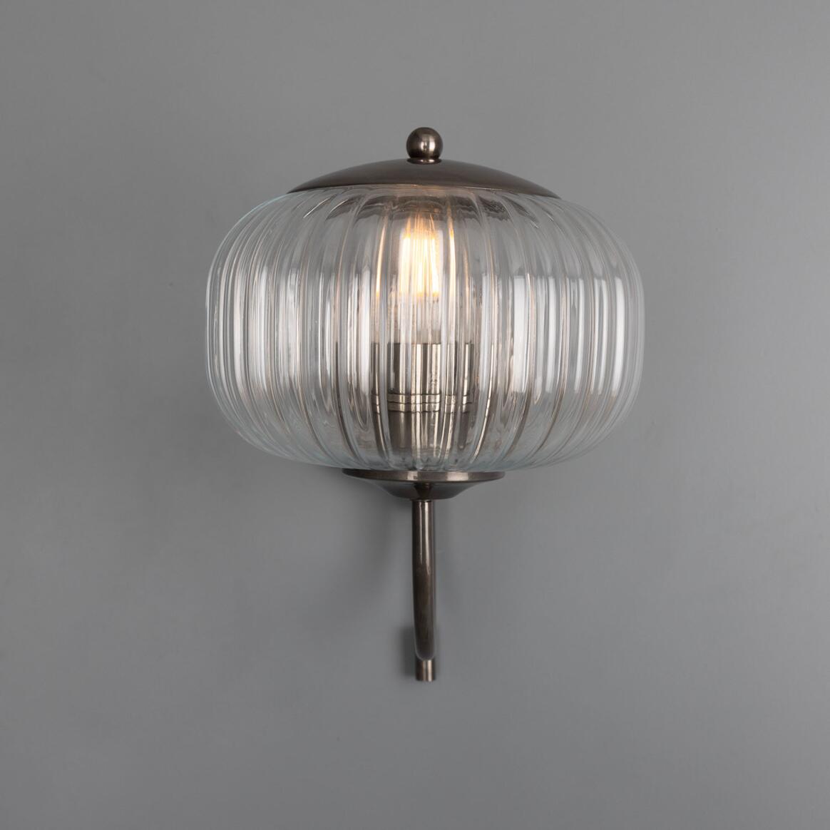 Nehir Reeded Glass Wall Light with Pull Switch 20cm