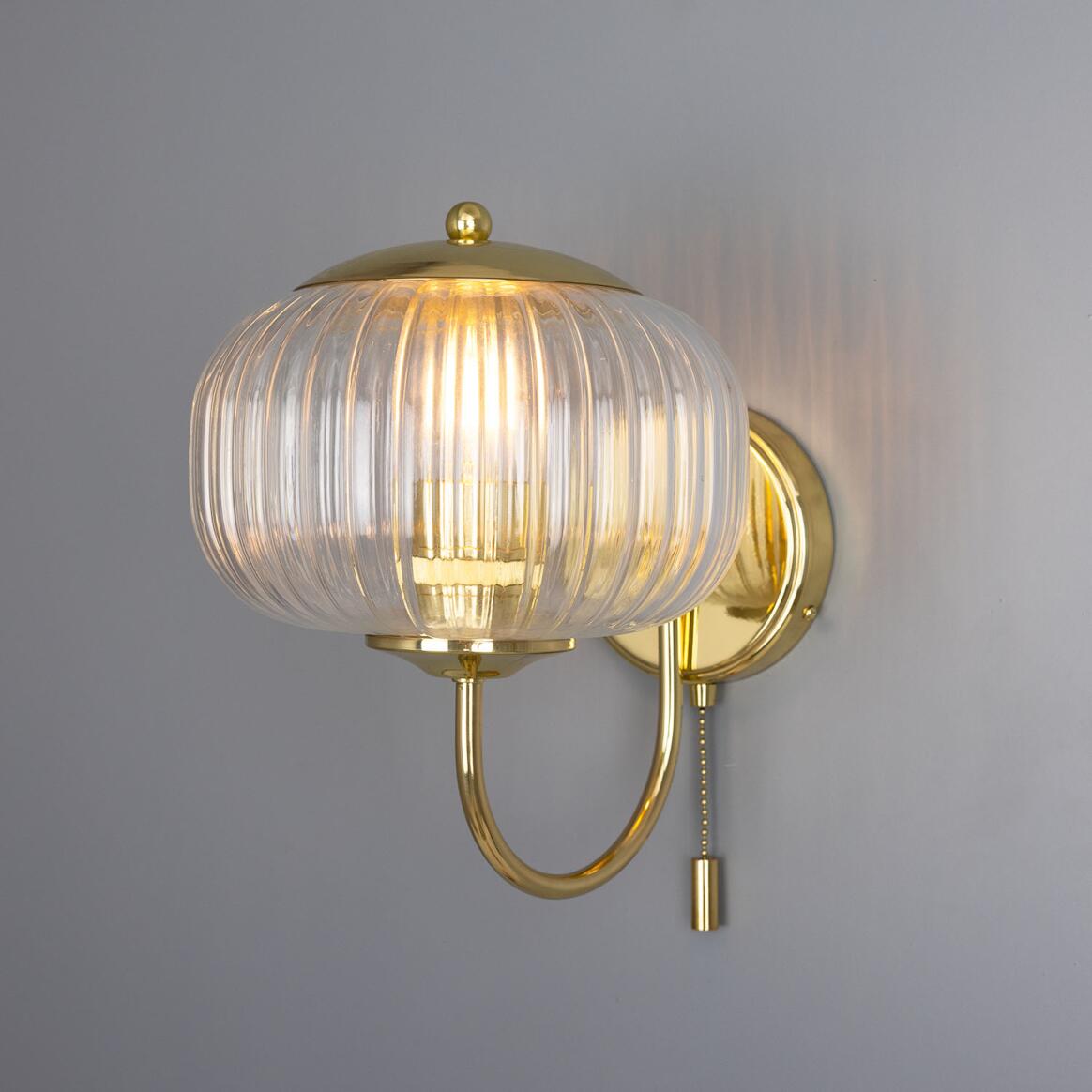 Nehir Reeded Glass Wall Light with Pull Switch 20cm