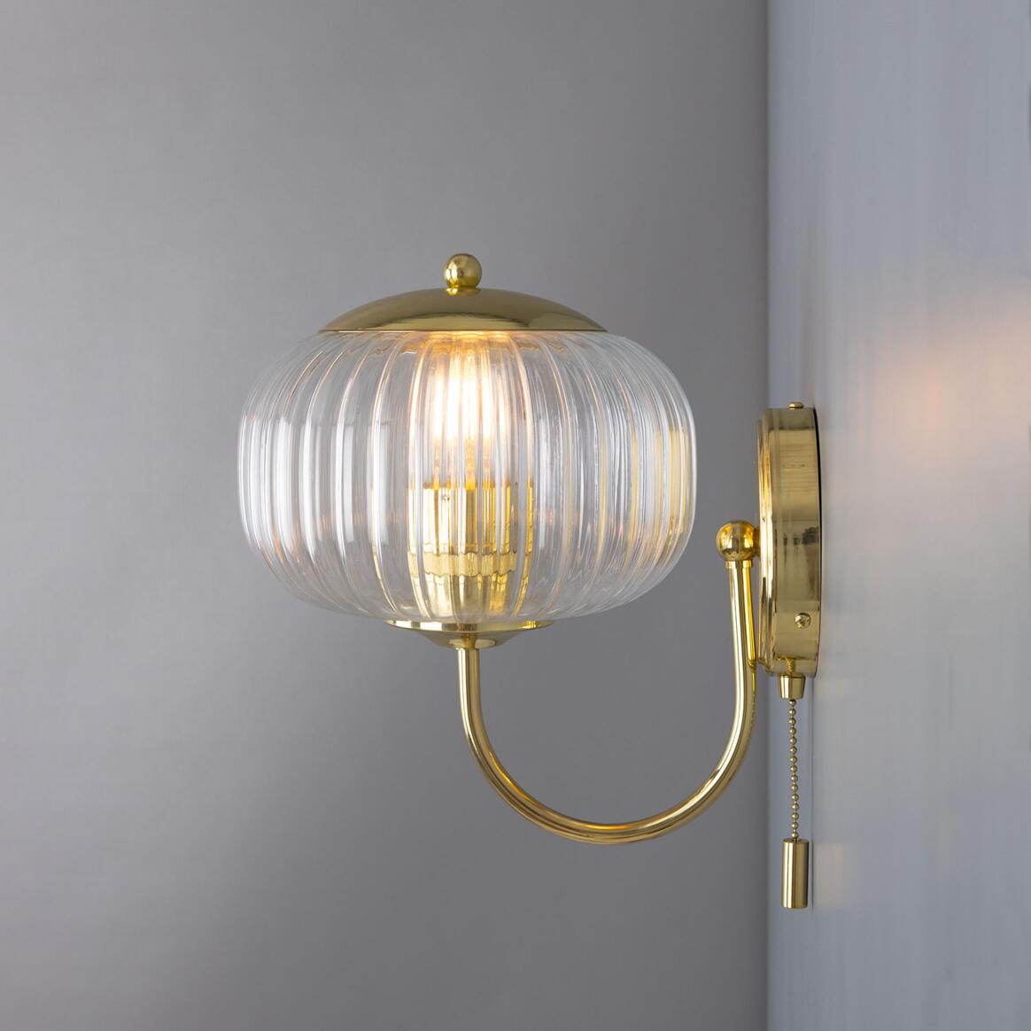 Nehir Reeded Glass Wall Light with Pull Switch 20cm