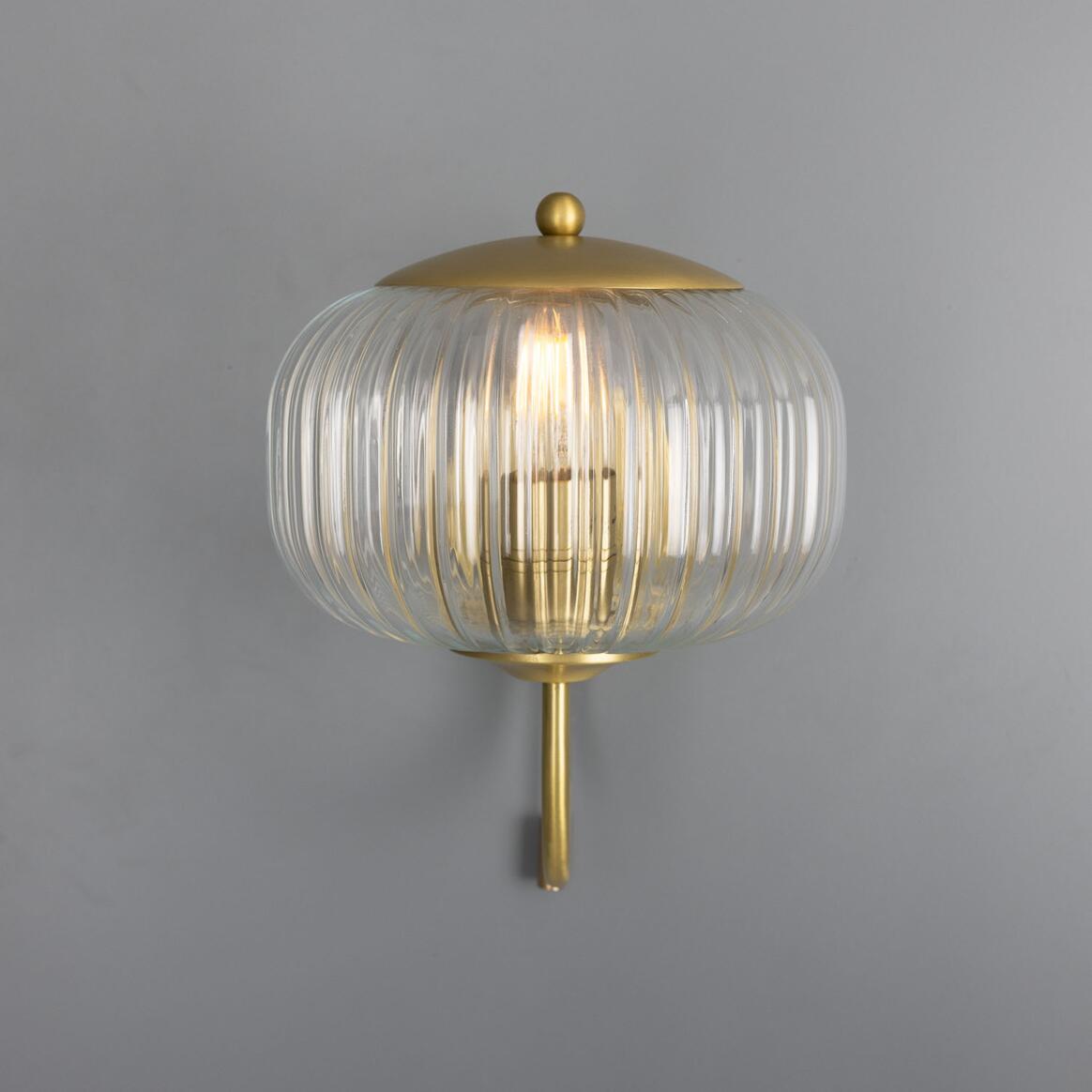 Nehir Reeded Glass Wall Light with Pull Switch 20cm