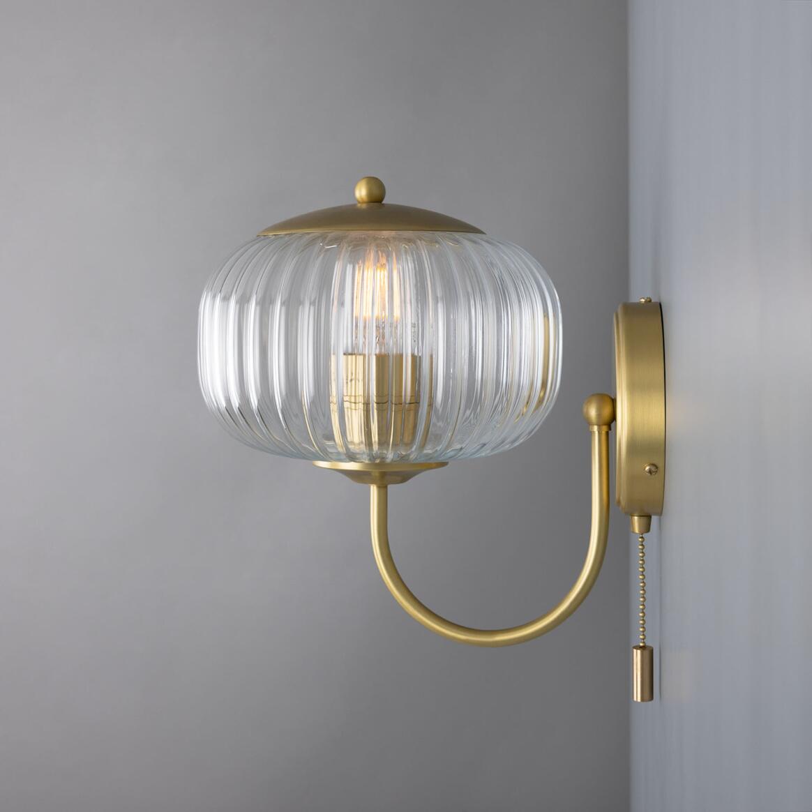 Nehir Reeded Glass Wall Light with Pull Switch 20cm