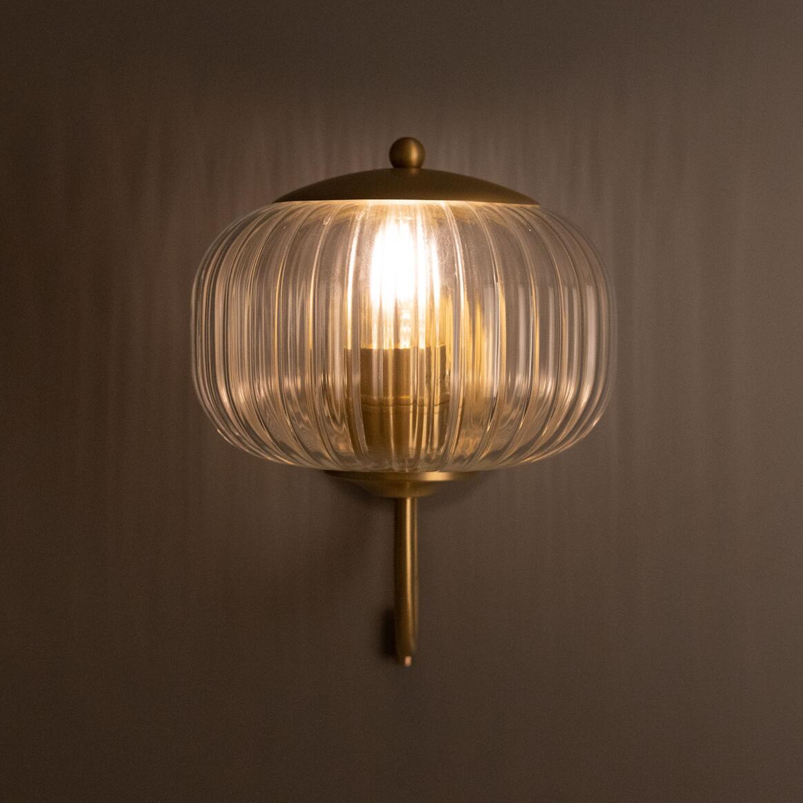 Nehir Reeded Glass Wall Light with Pull Switch 20cm