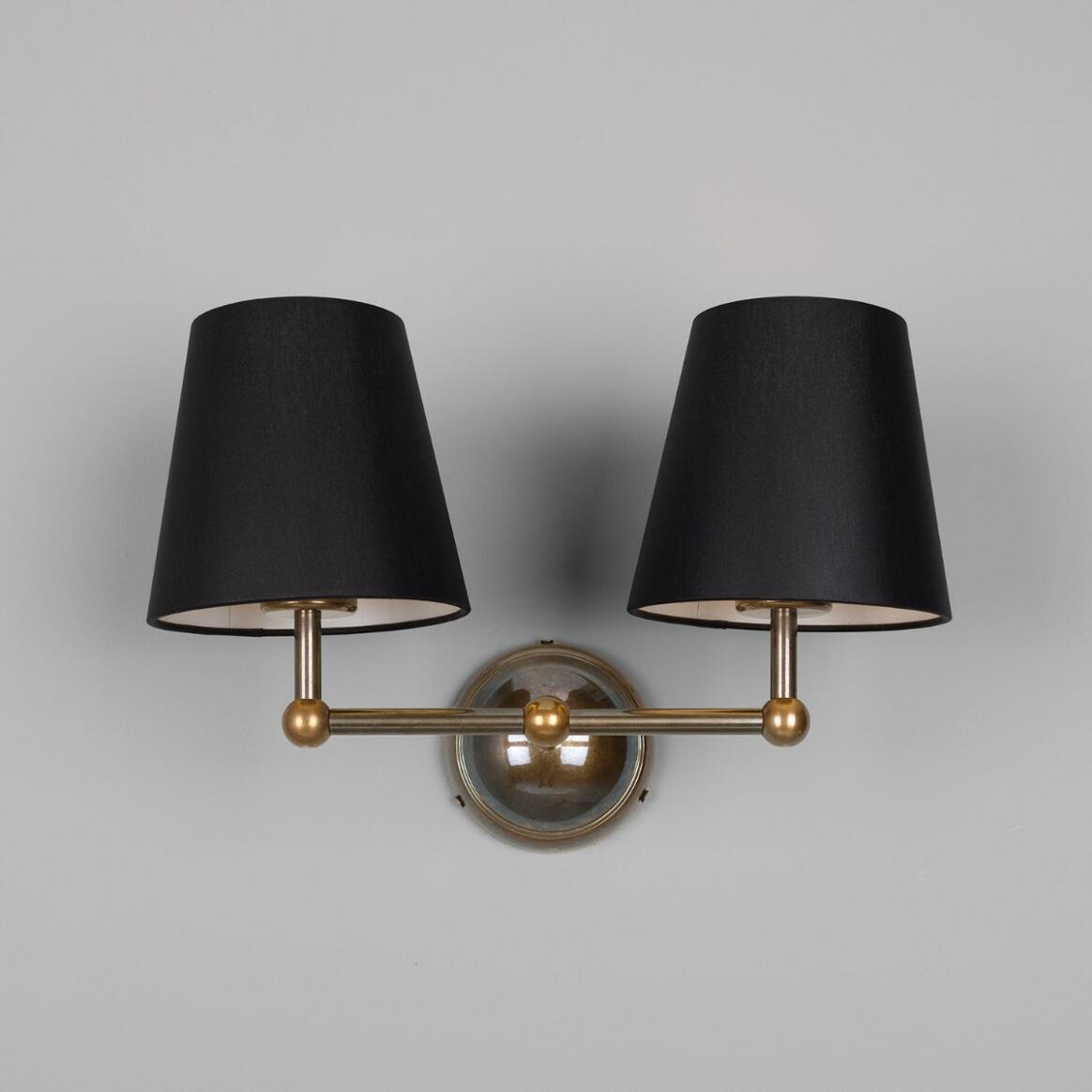 Busan Modern Brass Double Wall Light with Fabric Shades