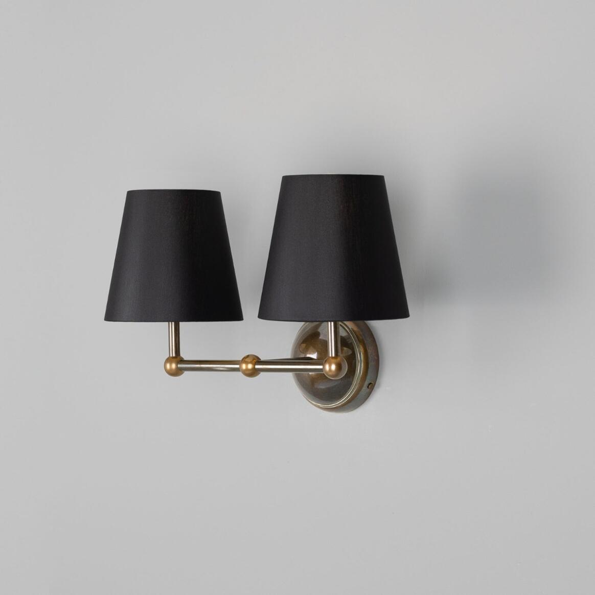 Busan Modern Brass Double Wall Light with Fabric Shades