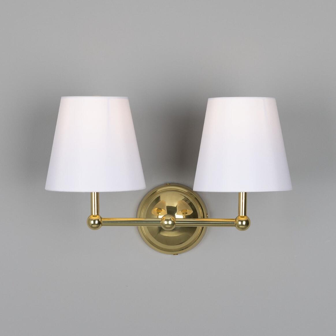 Busan Modern Brass Double Wall Light with Fabric Shades