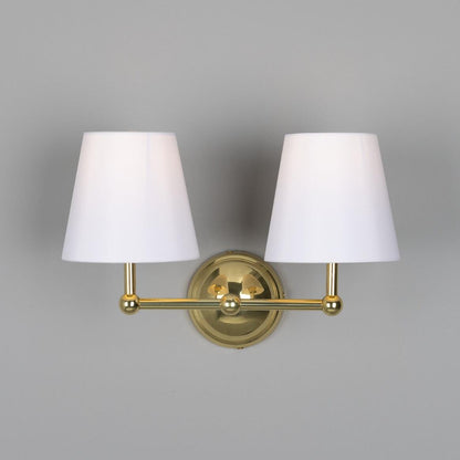 Busan Modern Brass Double Wall Light with Fabric Shades