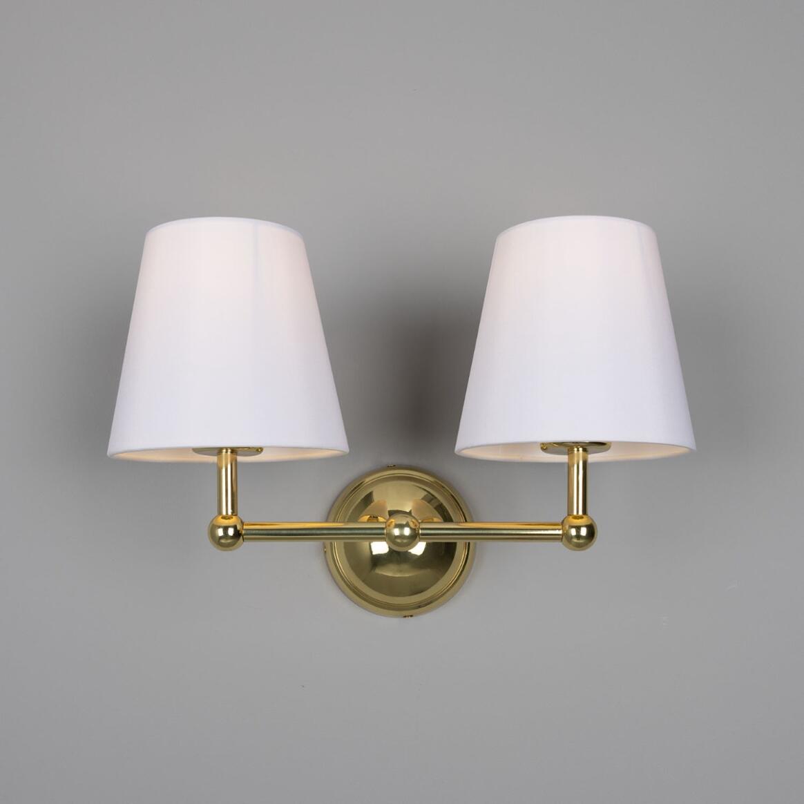 Busan Modern Brass Double Wall Light with Fabric Shades