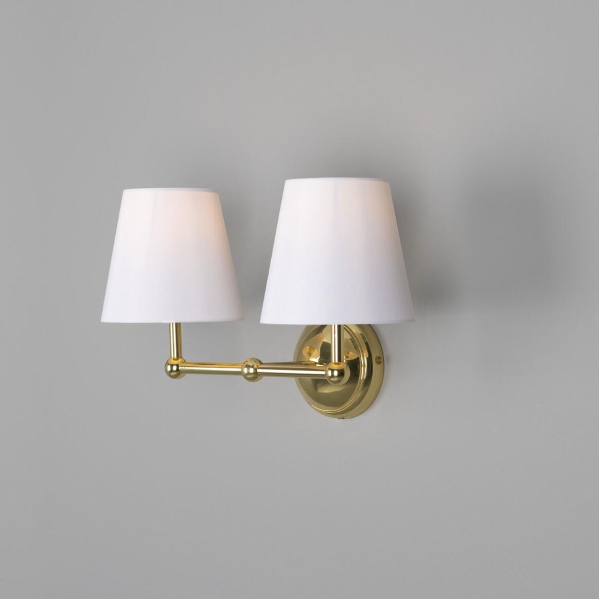Busan Modern Brass Double Wall Light with Fabric Shades