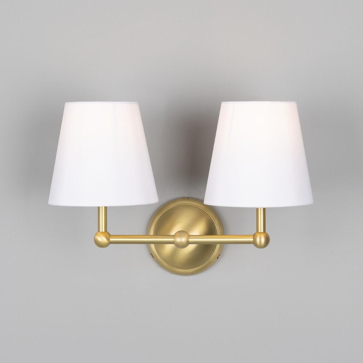 Busan Modern Brass Double Wall Light with Fabric Shades