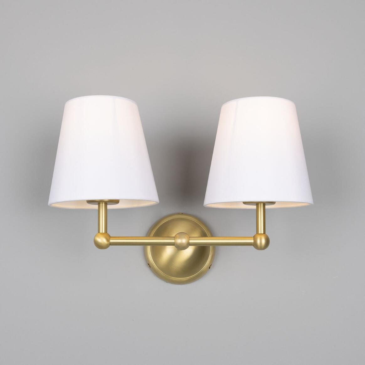 Busan Modern Brass Double Wall Light with Fabric Shades