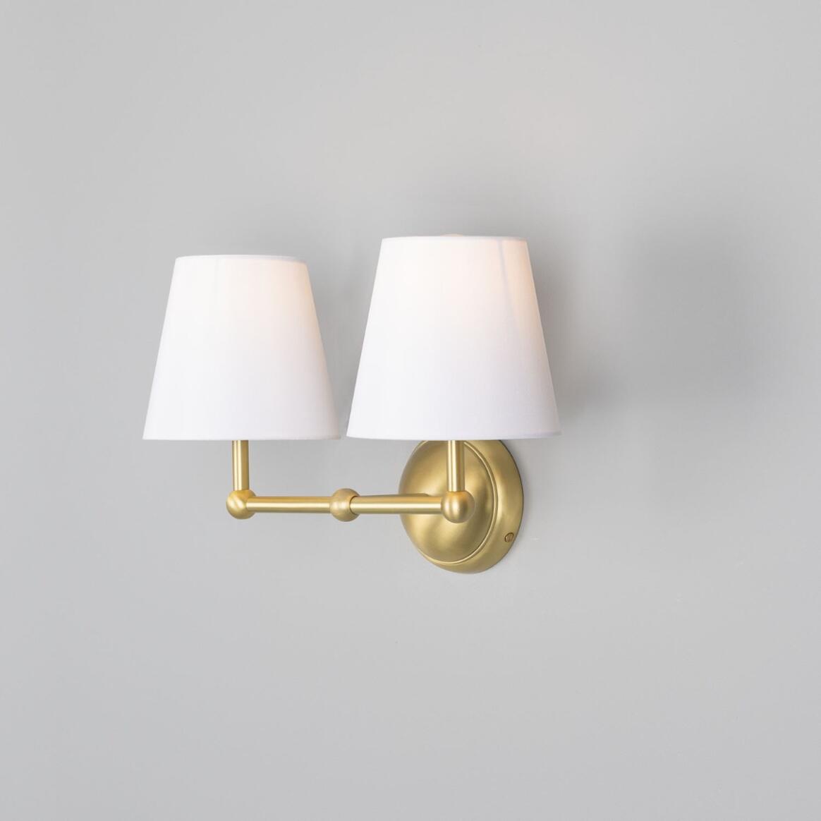 Busan Modern Brass Double Wall Light with Fabric Shades