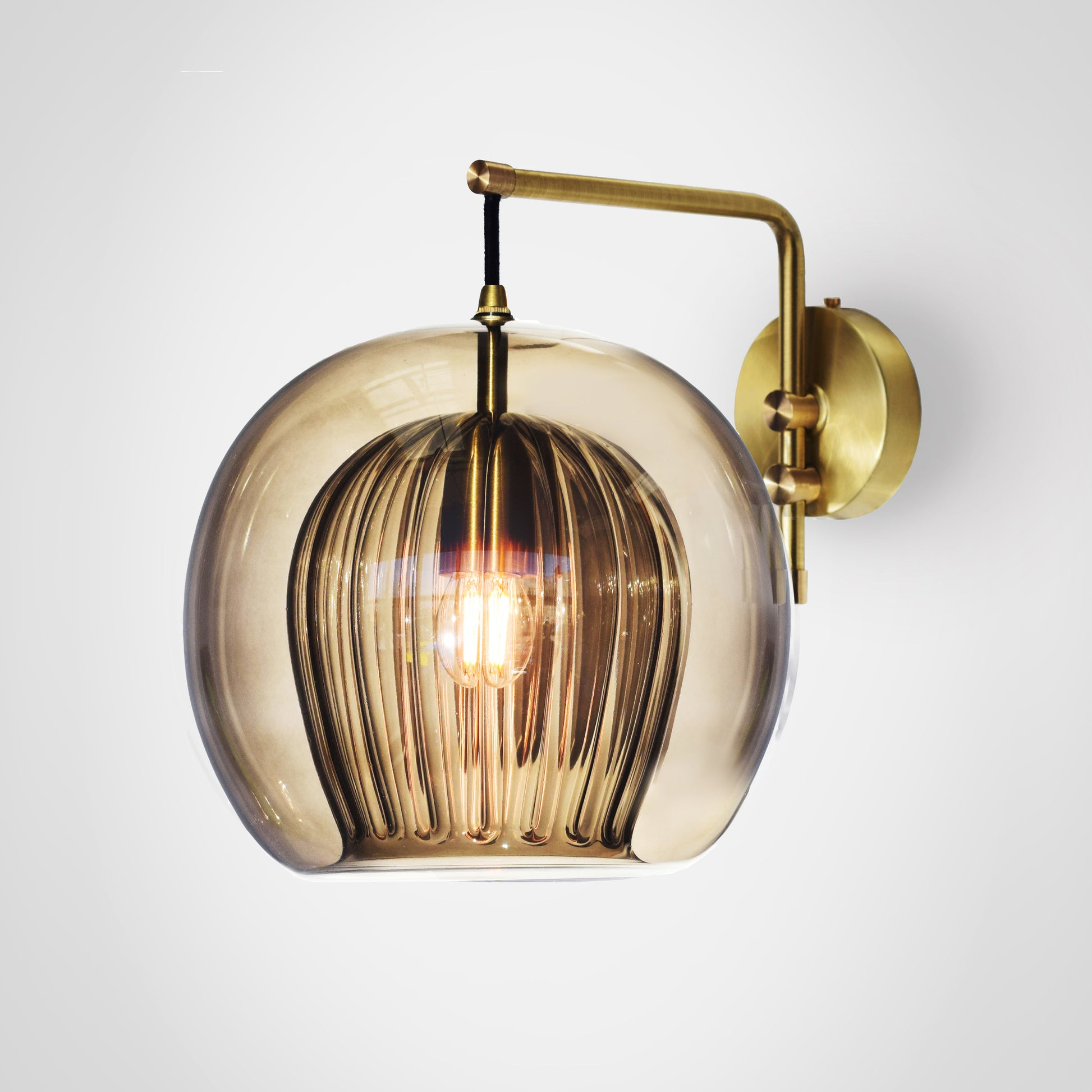 Pleated Crystal Wall Light smoked, side view.
