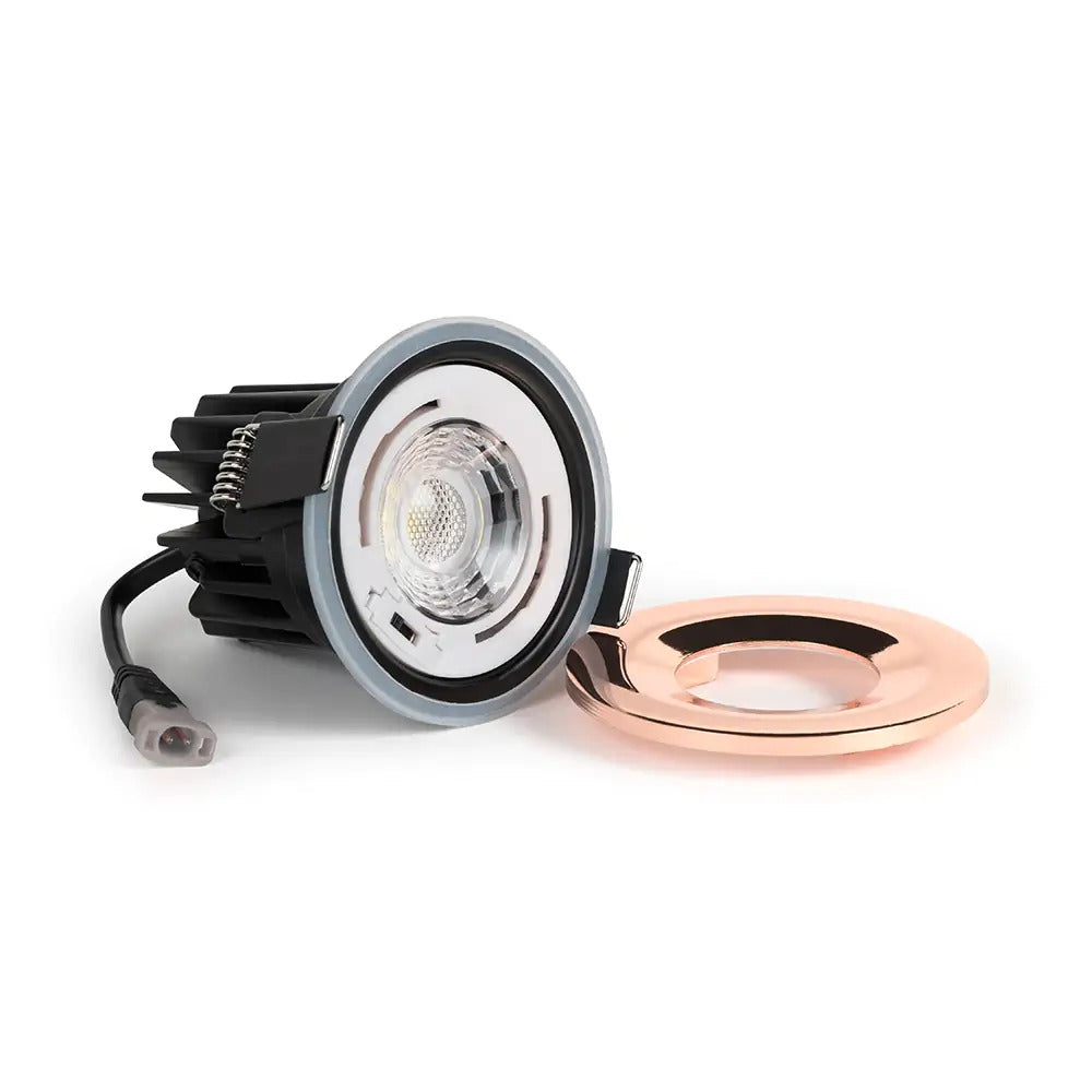 Soho Rose Gold LED Downlights, Fire Rated, Fixed, IP65, CCT Switch, High CRI, Dimmable
