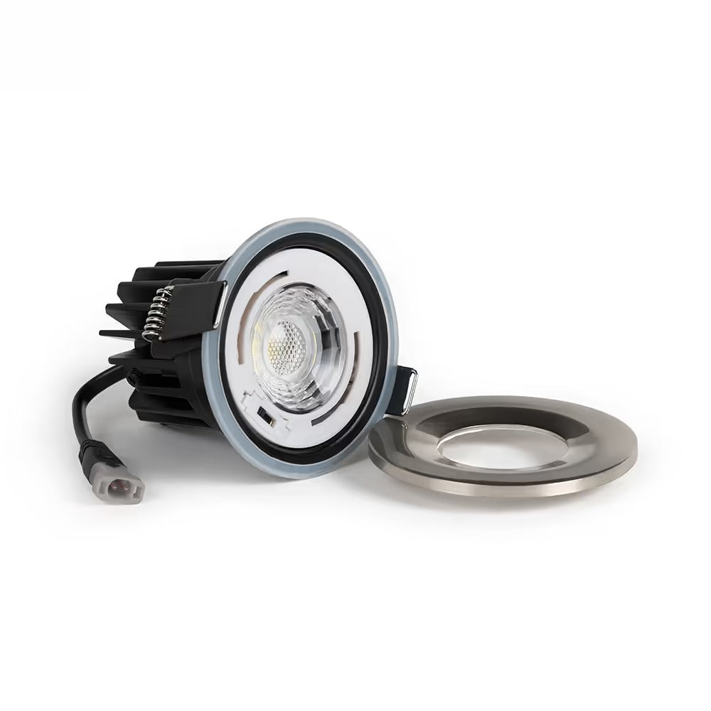 Soho Brushed Chrome LED Downlights, Fire Rated, Fixed, IP65, CCT Switch, High CRI, Dimmable