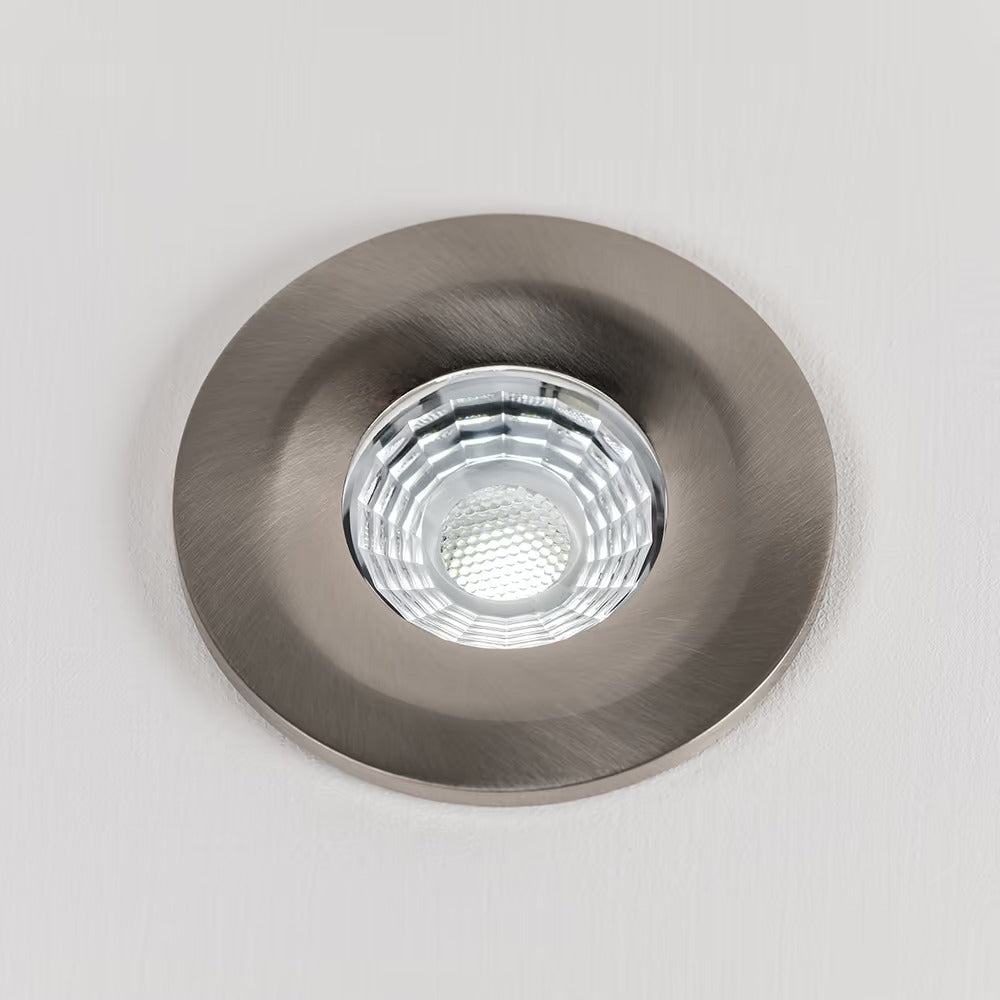 Soho Brushed Chrome LED Downlights, Fire Rated, Fixed, IP65, CCT Switch, High CRI, Dimmable