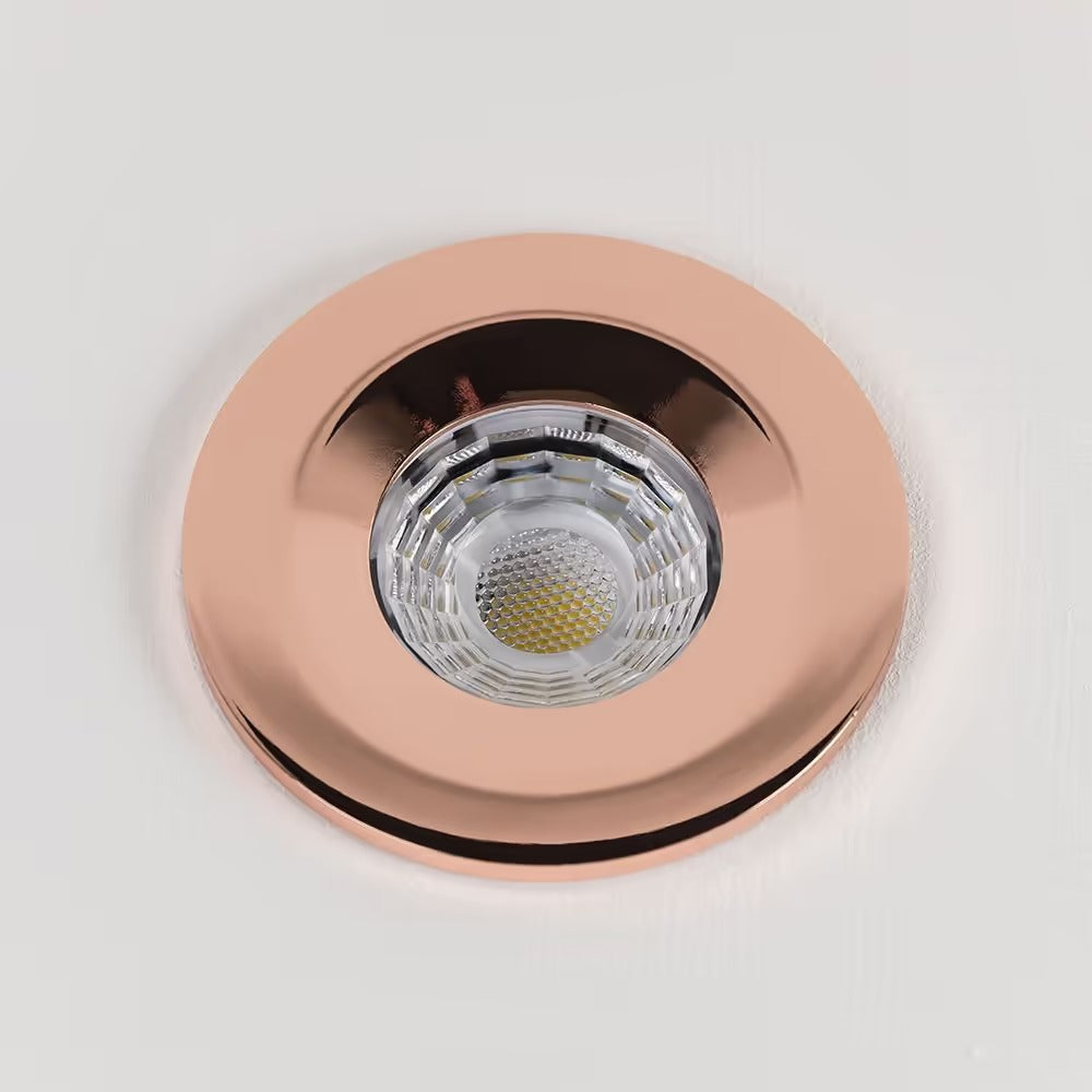 Soho Polished Copper LED Downlights, Fire Rated, Fixed, IP65, CCT Switch, High CRI, Dimmable