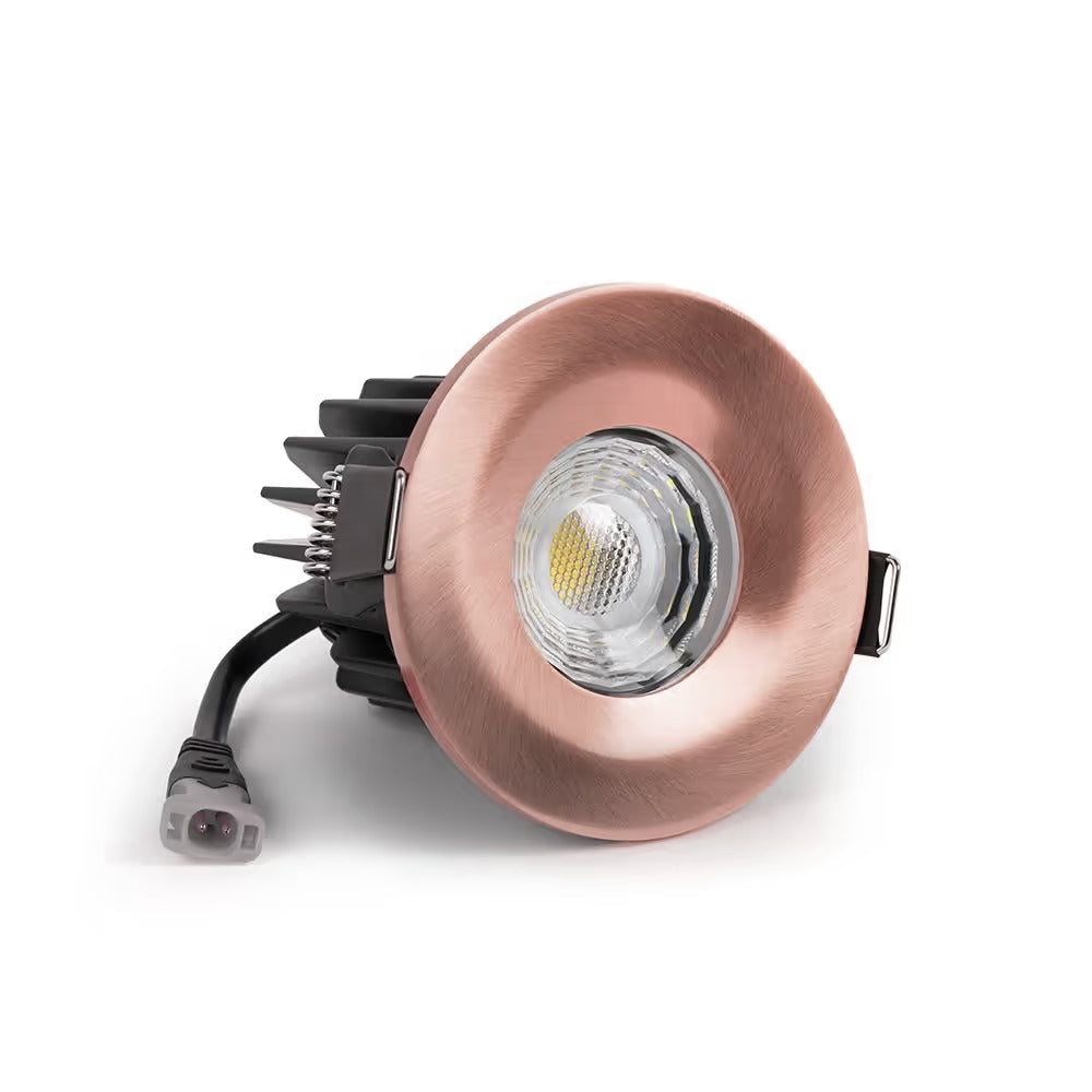 Soho Brushed Copper LED Downlights, Fire Rated, Fixed, IP65, CCT Switch, High CRI, Dimmable