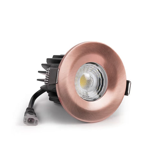 Soho Brushed Copper LED Downlights, Fire Rated, Fixed, IP65, CCT Switch, High CRI, Dimmable
